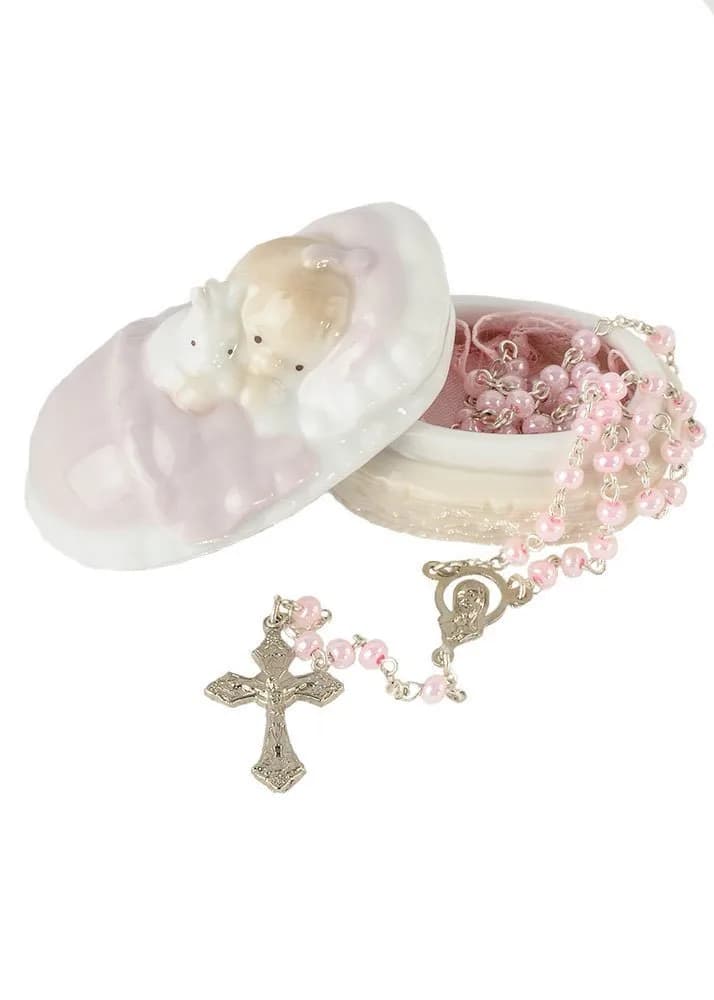 Roman Children's Gift Box with Rosary | Religious, Durable, 1.5"H Baby Girl Keepsake - main product image