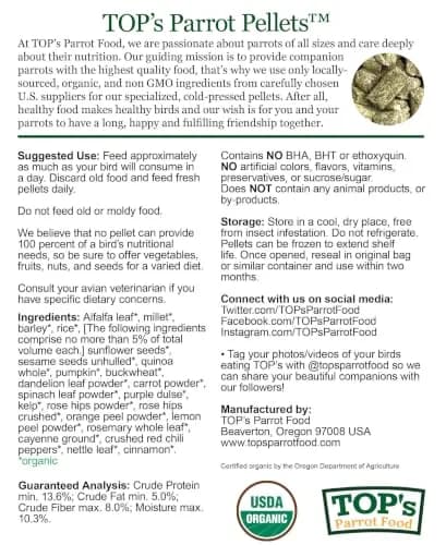 TOP's Parrot Food USDA Organic Certified Non-GMO Bird Food for Hookbills 1.82 kg (4 lb) | Complete Diet for Large Parrots thumbnail 4