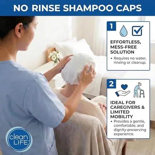 No-Rinse Hypoallergenic Shampoo Cap (5 Count, 0.01 oz) | Waterless Hair Washing for Elderly & Travel thumbnail 3