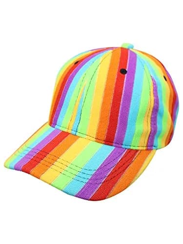 Luxury Divas Rainbow Striped Baseball Cap Hat with Fuzzy Texture & Adjustable Strap | 18-24 inch Circumference (Multi) thumbnail 1