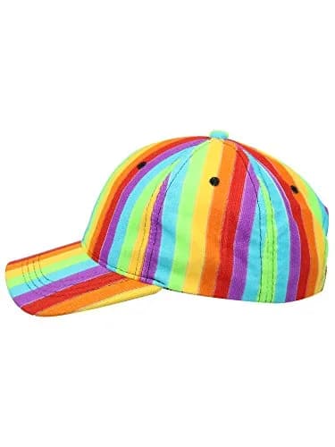 Luxury Divas Rainbow Striped Baseball Cap Hat with Fuzzy Texture & Adjustable Strap | 18-24 inch Circumference (Multi) thumbnail 3