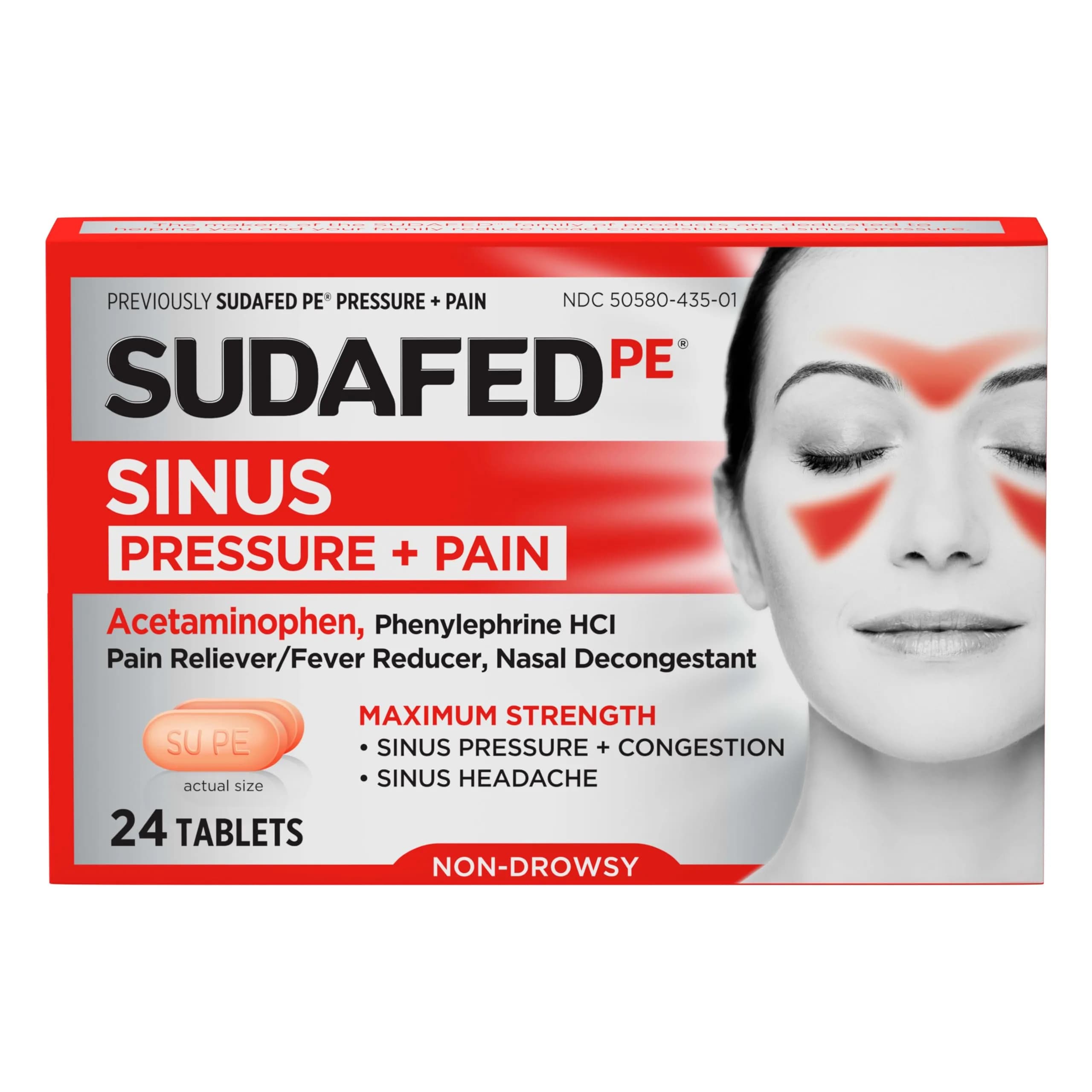 Sudafed Sinus Pressure + Pain Relief Tablets 24 Ct | Non-Drowsy Maximum Strength - main product image