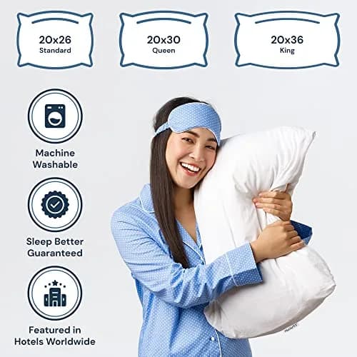 Pillowtex Hotel Feather & Down King Pillow Set (2 Pack) | Medium-Firm Support, White, Cotton Cover thumbnail 8