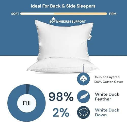 Pillowtex Hotel Feather & Down King Pillow Set (2 Pack) | Medium-Firm Support, White, Cotton Cover thumbnail 9