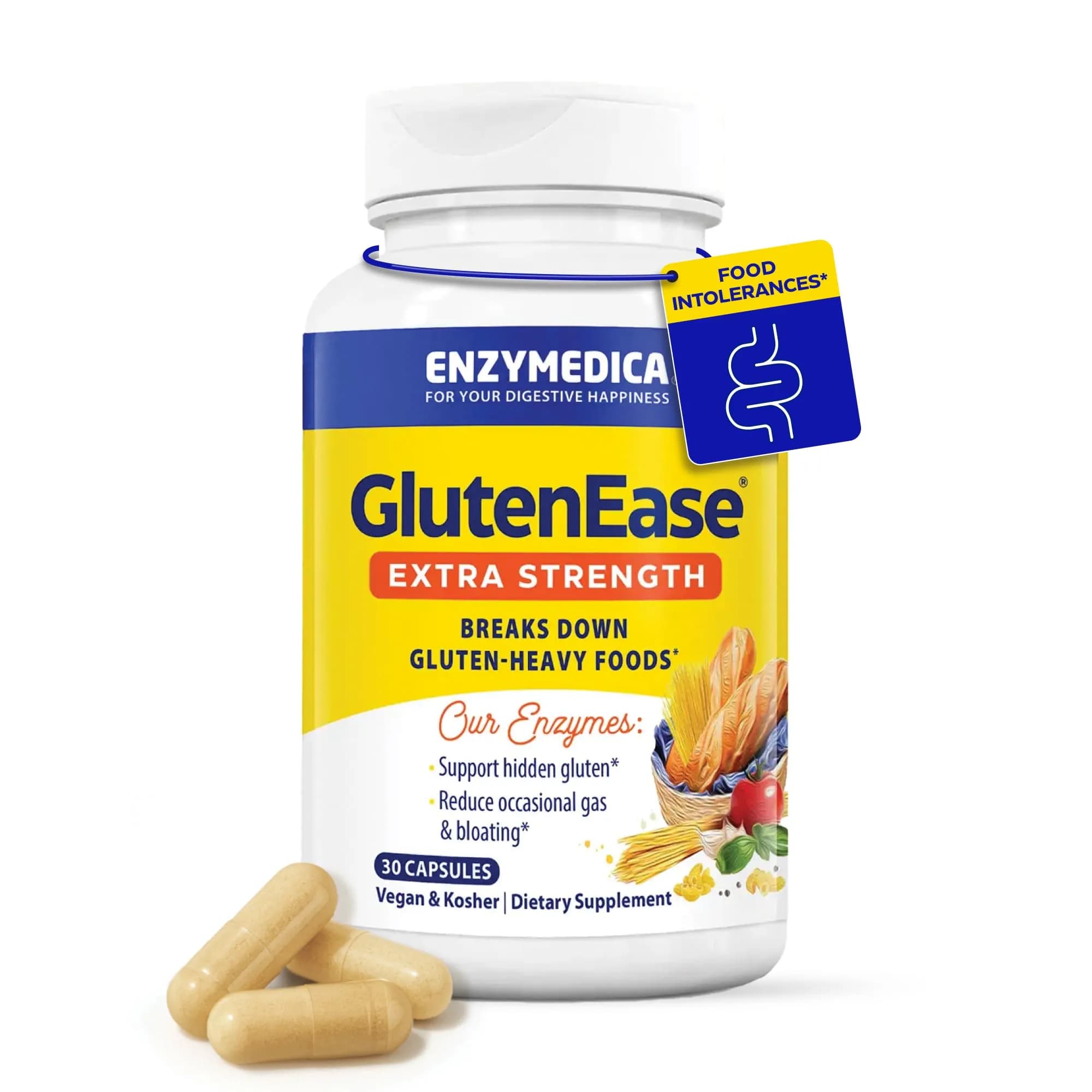 Enzymedica GlutenEase Extra Strength Digestive Enzyme Supplement 30 Capsules | Helps Gas & Bloating