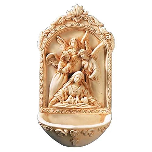 ALUKIKI Catholic Holy Water Font with St. Mary Surrounded by Angels | Resin Religious Wall Decor for Home & Wedding thumbnail 1
