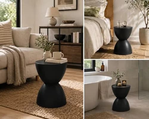 Euro Style Sallie Indoor/Outdoor Stool or End Table | Modern Hourglass Accent Style | UV- Protected Plastic 11.5in Diameter thumbnail 4