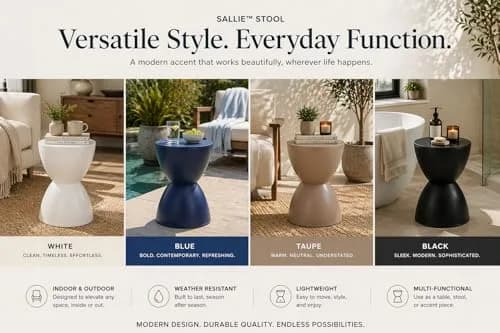 Euro Style Sallie Indoor/Outdoor Stool or End Table | Modern Hourglass Accent Style | UV- Protected Plastic 11.5in Diameter thumbnail 7