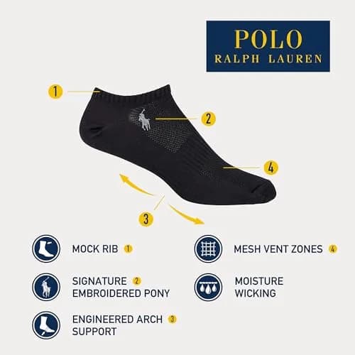 POLO RALPH LAUREN Men's Tech Low Cut Sock 3 Pack | Moisture-Wicking, Reinforced Toe, Mesh Panels thumbnail 6
