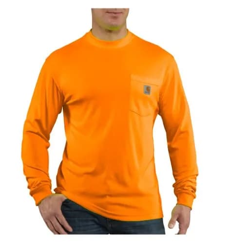 Carhartt Men's Force Relaxed Color Enhanced LS T-Shirt, Brite Orange, X-Large | Moisture-Wicking, Stain-Resistant Work Tee thumbnail 1