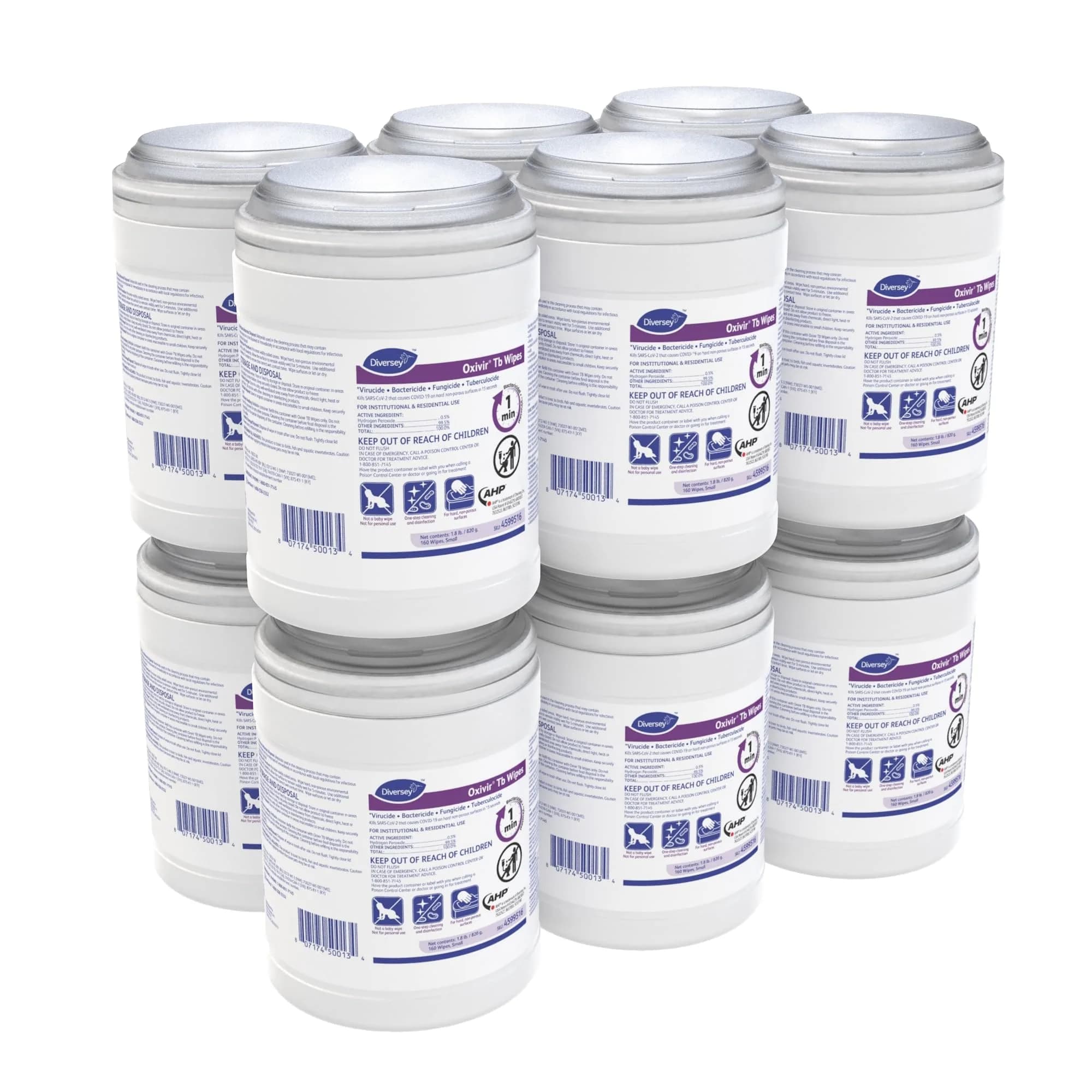Oxivir Diversey Tb Disinfectant Wipes Canister 1920 Count (160 Wipes x 12 Pack) | EPA Registered Hydrogen Peroxide Formula