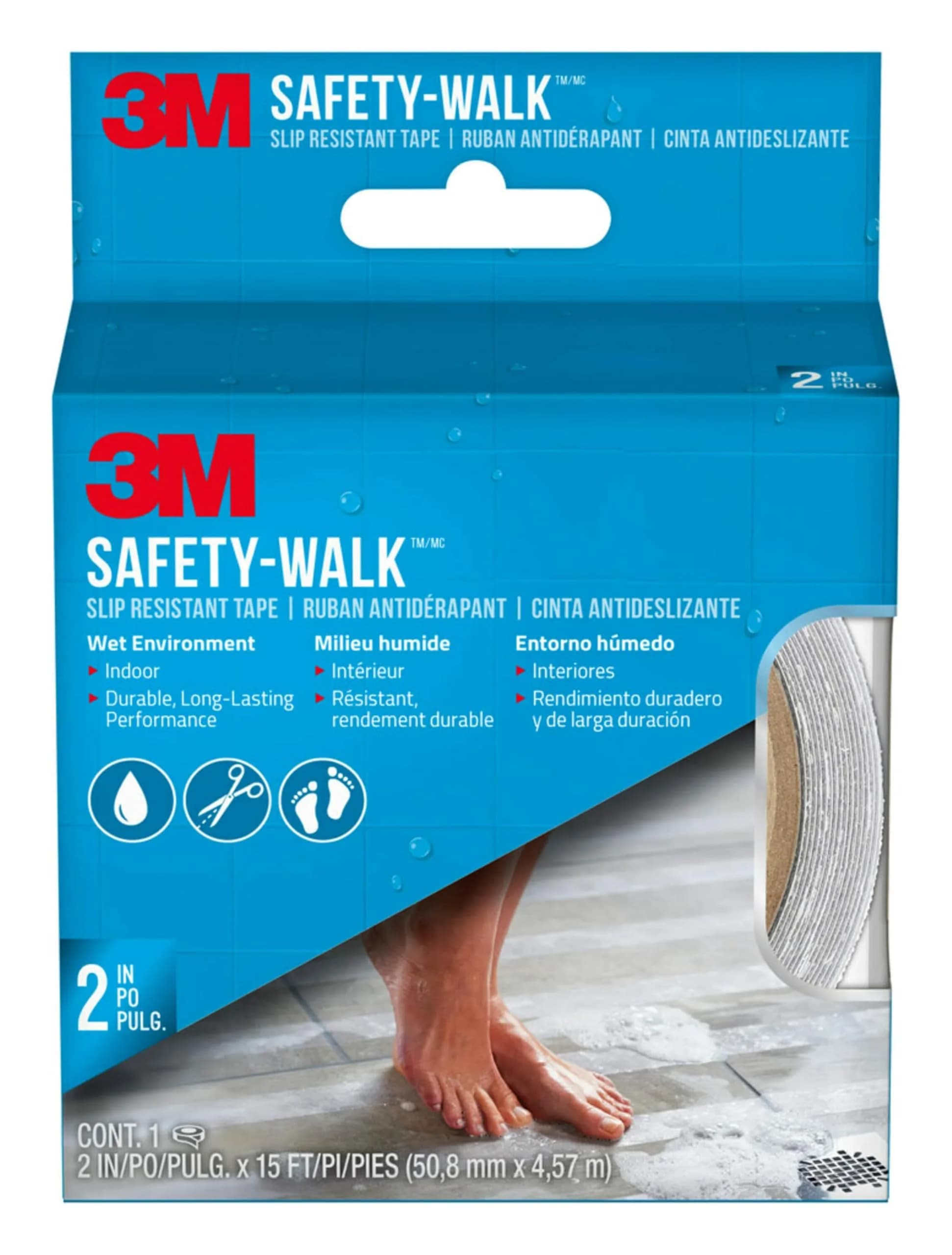 3M Safety-Walk Slip Resistant Tape 2 inch x 15 ft (4.8cm x 4.57m) Clear | Anti-Slip Tape for Wet Conditions