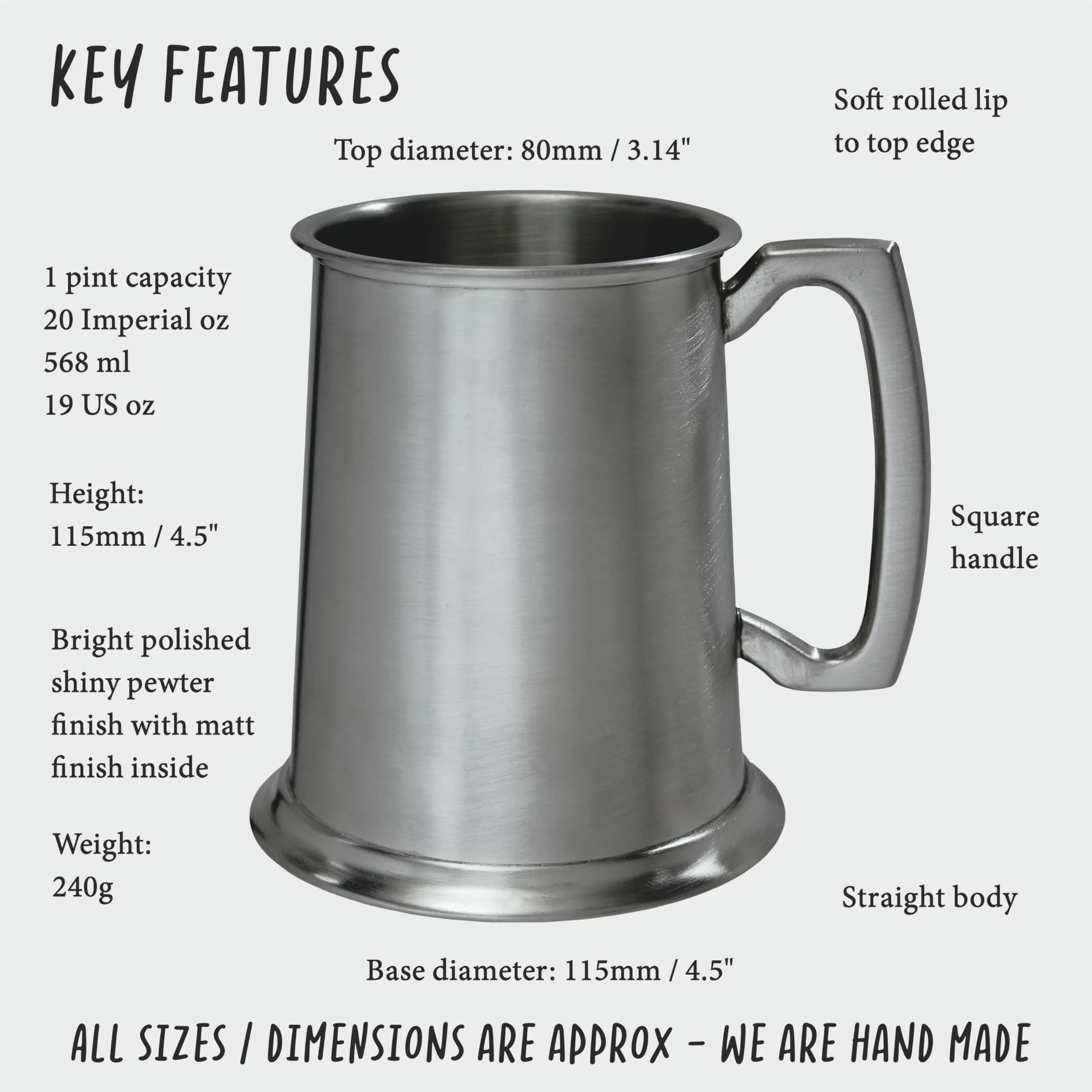 Wentworth Pewter 1 Pint Tankard - Antique Finish British Drinkware, Made in UK - main product image