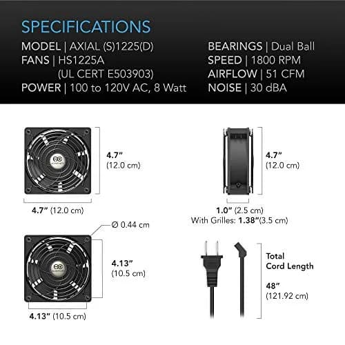 AC Infinity AXIAL 1225 Quiet Muffin Fan 120V AC 120mm x 25mm | Low Noise Cooling Fan thumbnail 6