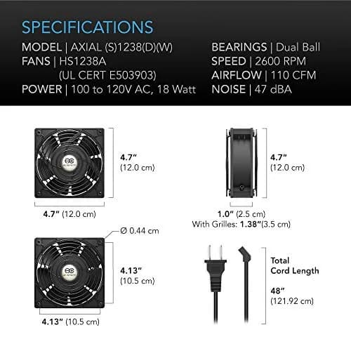 AC Infinity AXIAL S1225D Dual 120mm Muffin Fan with Speed Controller | Quiet, Heavy-Duty Aluminum, 69 CFM thumbnail 6
