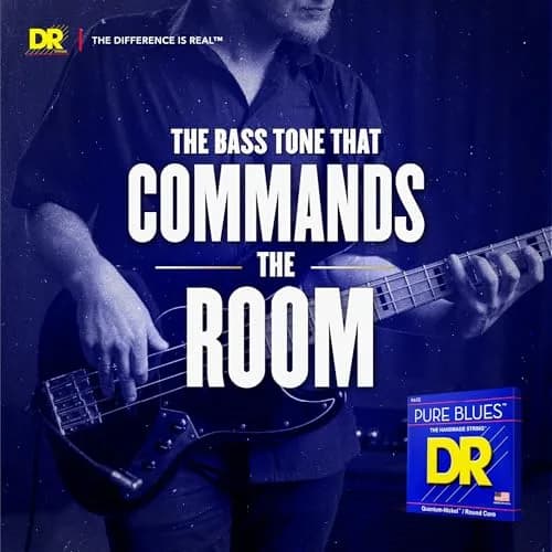 DR Strings Pure Blues Quantum-Nickel Bass Strings Medium Gauge .45-.105 | Balanced Tone for Fingerstyle, Pick, and Slap thumbnail 3
