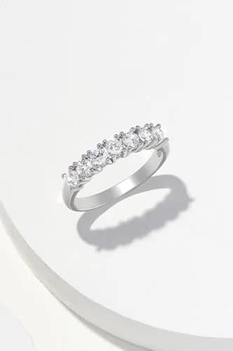 MORGAN & PAIGE Silver Platinum Plated CZ 7 Stone Wedding Ring Size 6 | Elegant Stackable Silver Band thumbnail 5