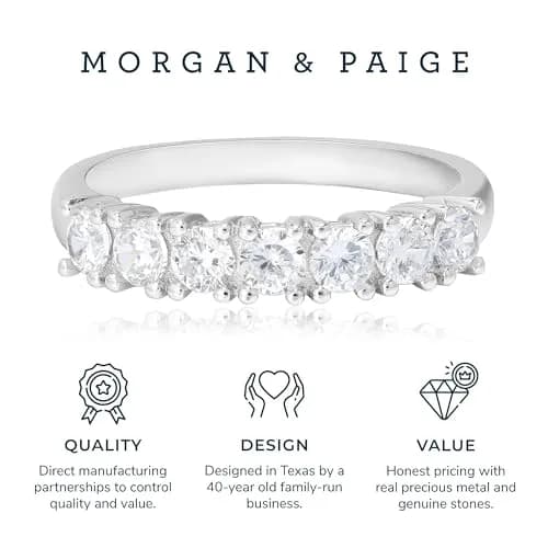 MORGAN & PAIGE Silver Platinum Plated CZ 7 Stone Wedding Ring Size 6 | Elegant Stackable Silver Band thumbnail 7