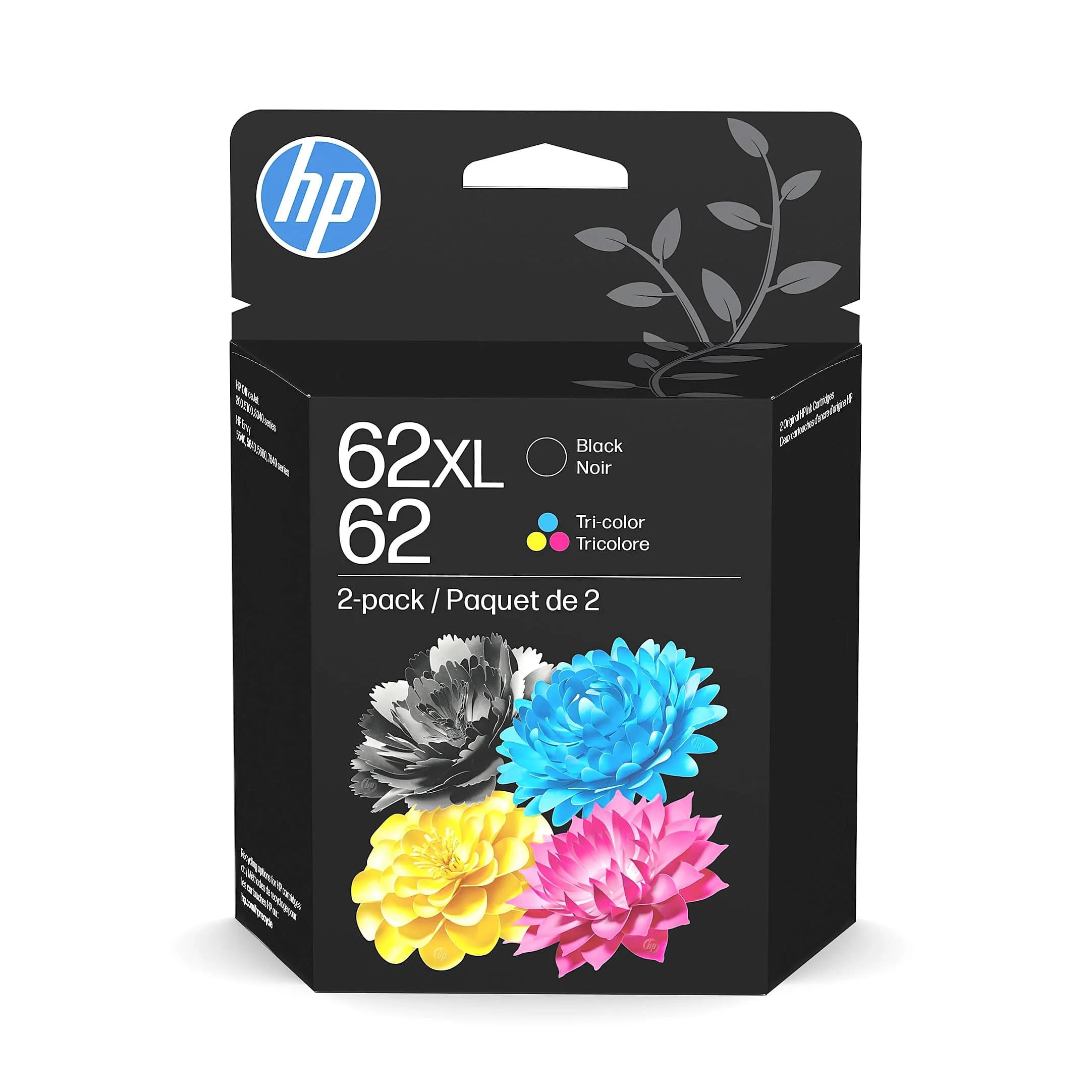 HP 62 Tri-Color Ink Cartridge | 165 Pages Yield | Genuine HP Ink for Envy & OfficeJet Printers — Black XL + CMY