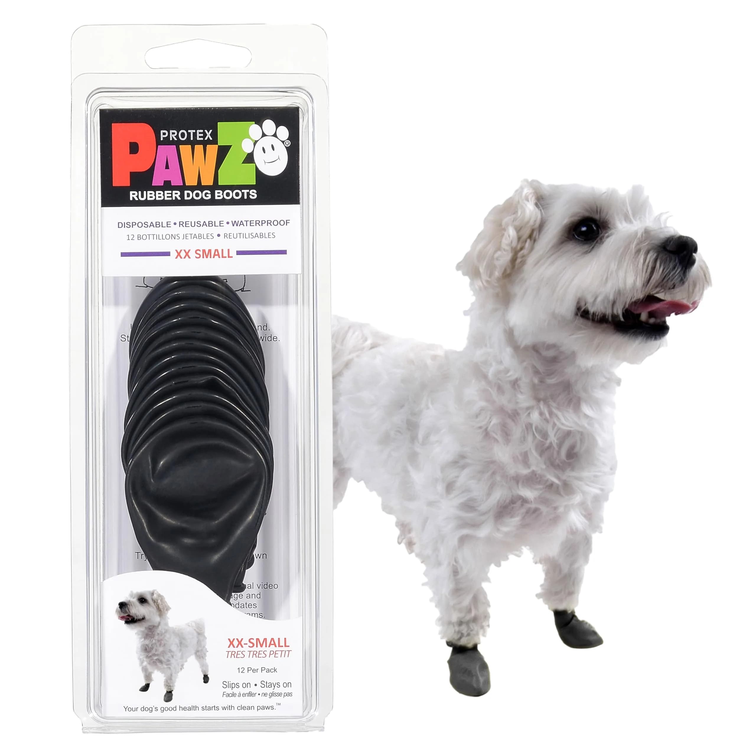 Protex PawZ Rubber Dog Boots - Waterproof Non-Slip Dog Shoes & Booties, 12 Pack | All-Weather Paw Protection for Small Dogs