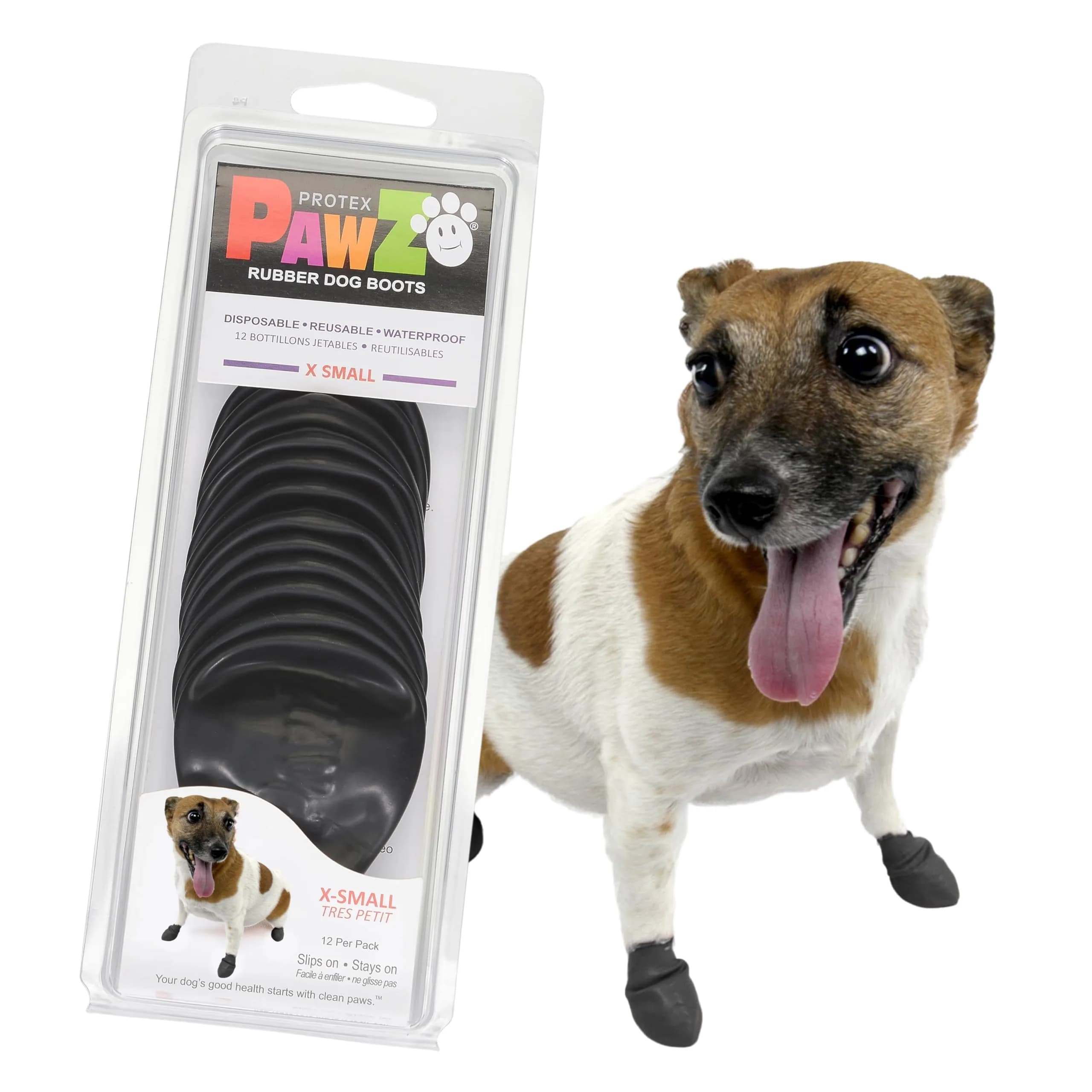 Protex PawZ Rubber Dog Boots Waterproof Non-Slip Shoes 12 Pack | All-Weather Paw Protection (120 chars) - main product image