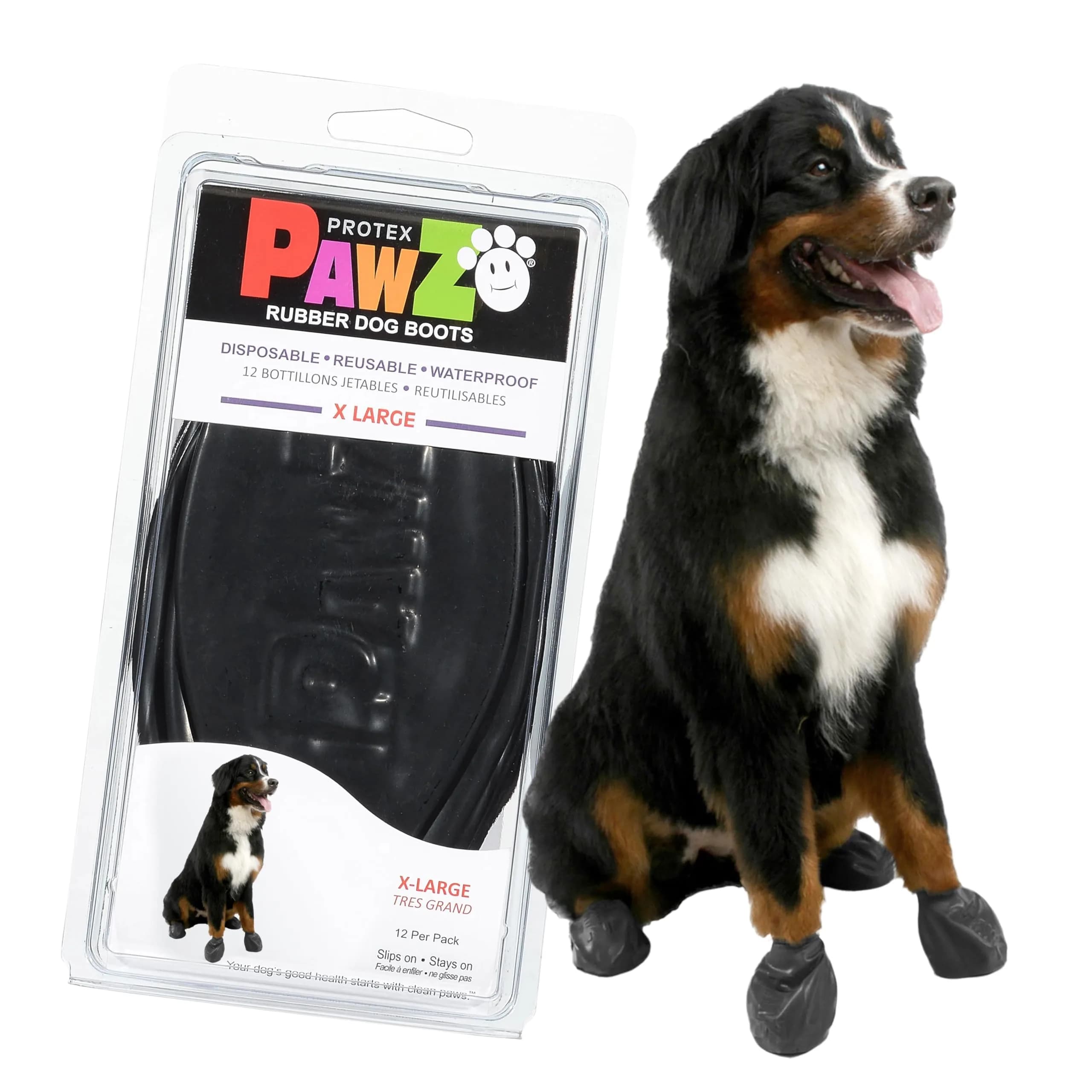 PawZ Rubber Dog Boots - Waterproof Non-Slip Dog Shoes for Hot Pavement, 12 Pack XL