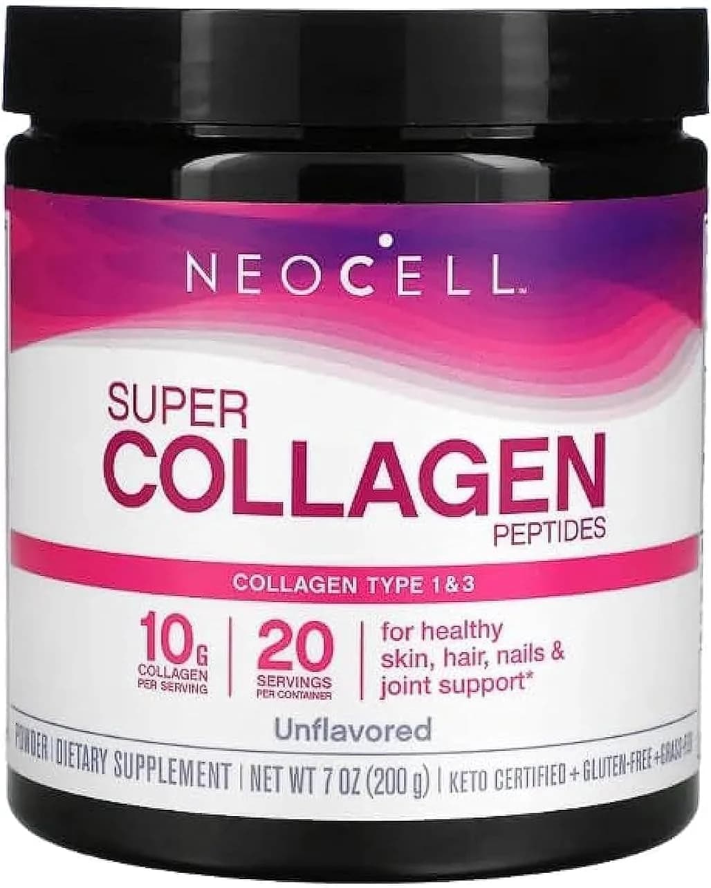 NeoCell Super Collagen Peptides Powder Berry Lemon Flavor 189g (6.7 oz) | Grass Fed Bovine Types 1 & 3 for Hair, Skin & Nails — 7 Ounce