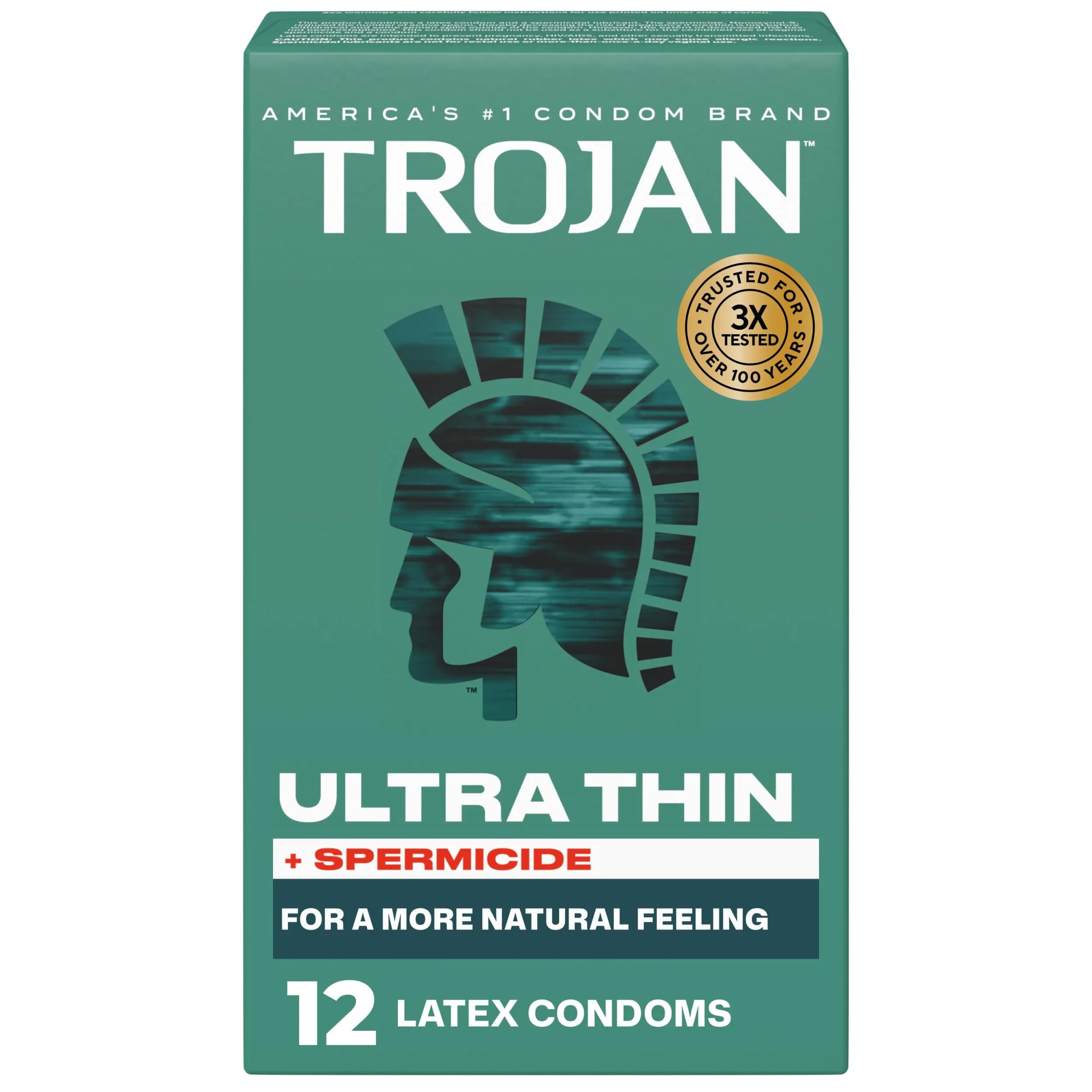 Trojan Ultra Thin Plus Spermicide Condoms 12 Count | Natural Feeling & Extra Pregnancy Protection