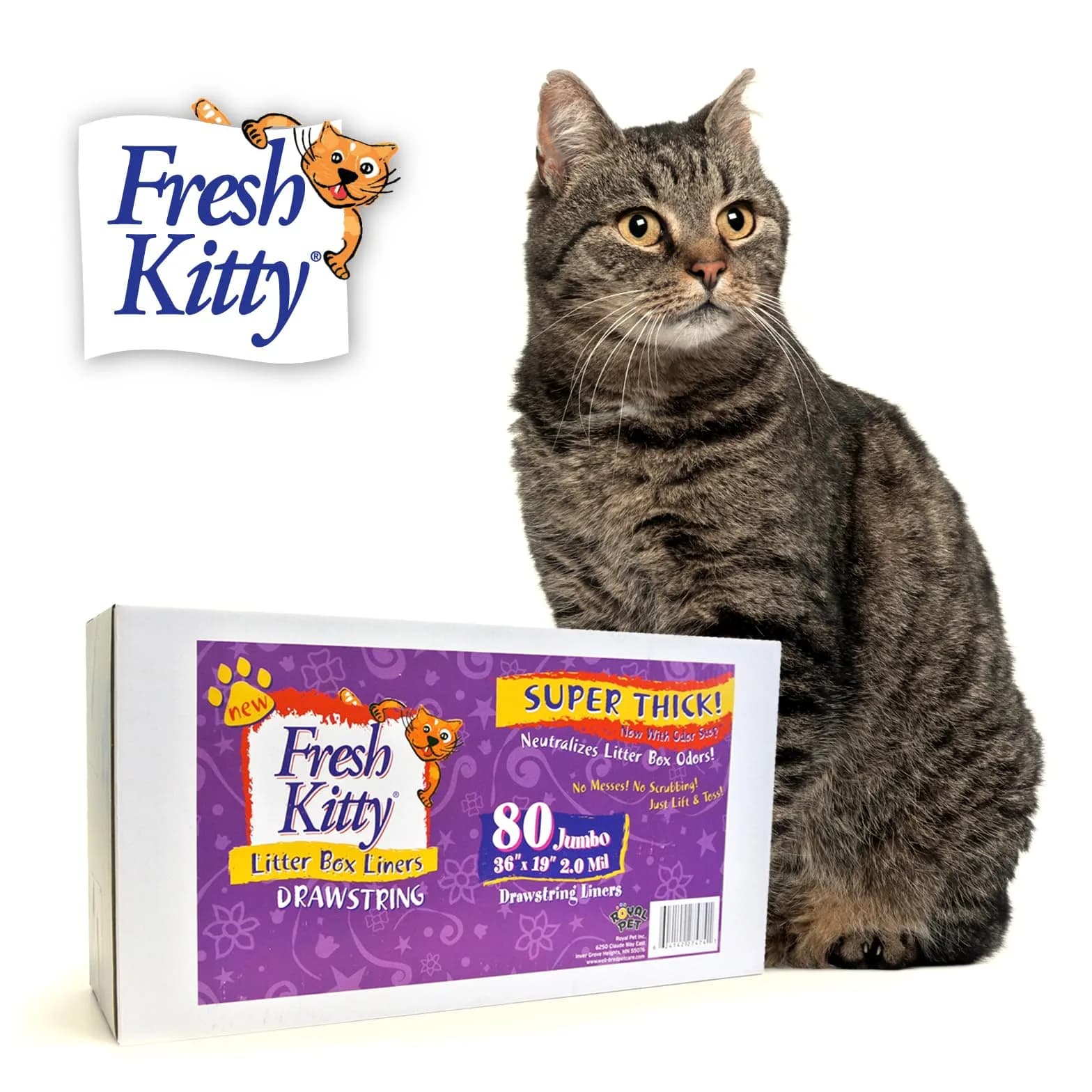Fresh Kitty 80 Count Super Thick Drawstring Litter Box Liners | Scented, Durable, Easy Clean, Jumbo Size