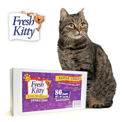 Fresh Kitty 80 Count Super Thick Drawstring Litter Box Liners | Scented, Durable, Easy Clean, Jumbo Size thumbnail 1