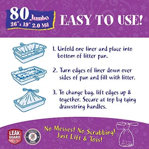 Fresh Kitty 80 Count Super Thick Drawstring Litter Box Liners | Scented, Durable, Easy Clean, Jumbo Size thumbnail 5