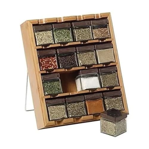 Kamenstein 16 Jar Bamboo Spice Organizer with Spices | 36.8 cm x 27.3 cm x 7 cm (14.5 in x 10.75 in x 2.75 in) thumbnail 1