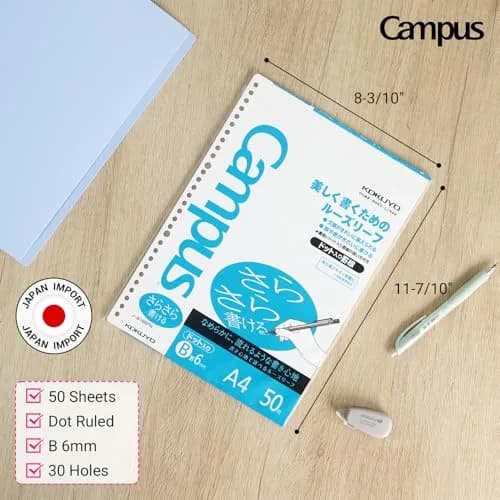 KOKUYO Campus A4 Loose Leaf Paper, 75gsm Sarasara Smooth Writing, 250 Sheets | Professional Japan Quality thumbnail 2