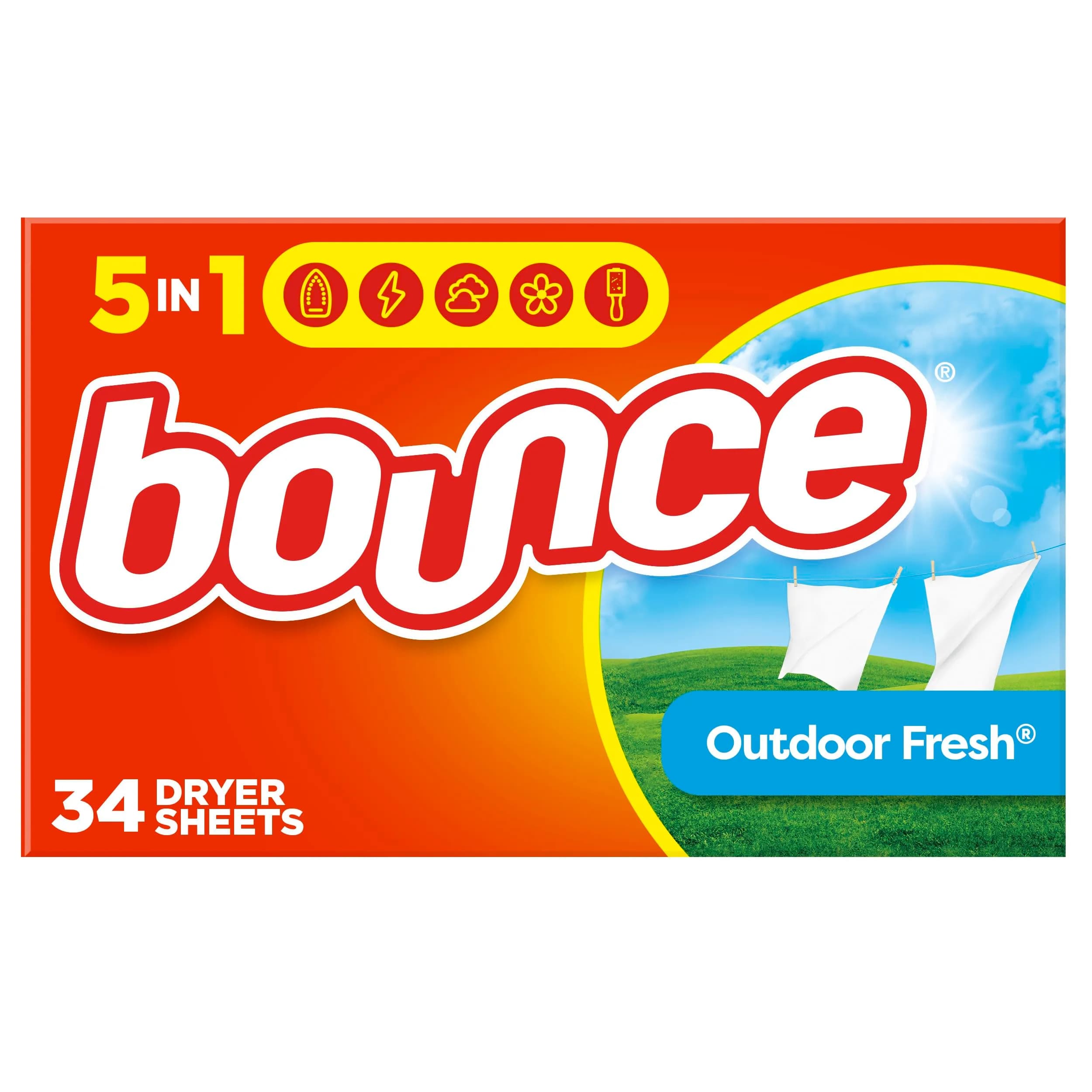 Bounce Outdoor Fresh Fabric Softener Dryer Sheets 34 Count | Controls Static & Reduces Wrinkles - main product image