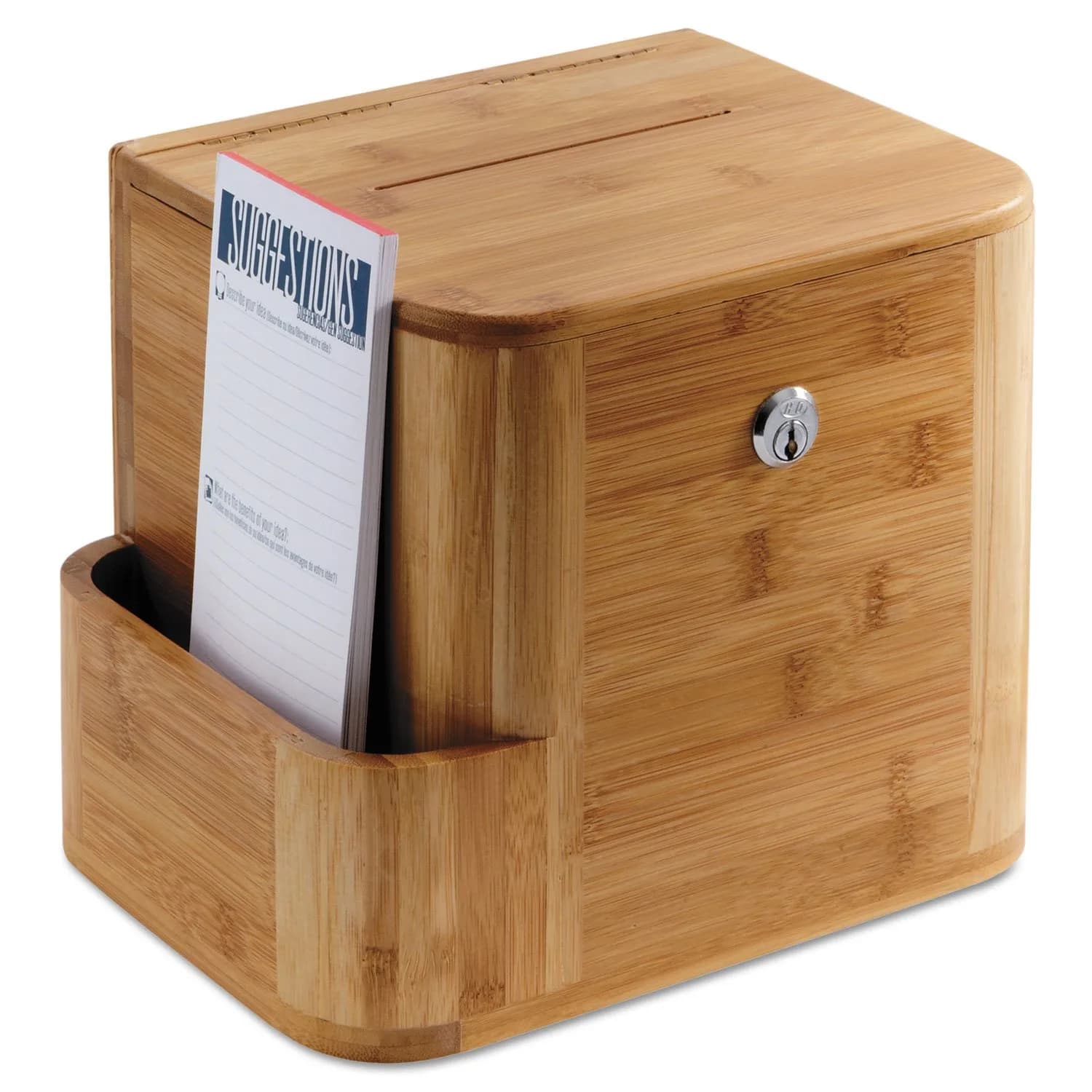 Safco Suggestion Box Mahogany | Customizable, Lockable, Wall or Freestanding (70-120 chars)