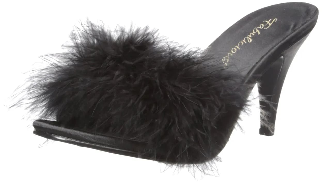 Pleaser Fabulicious Amour-03 Marabou Slipper | 3" High Heel, Satin & Feather, Black