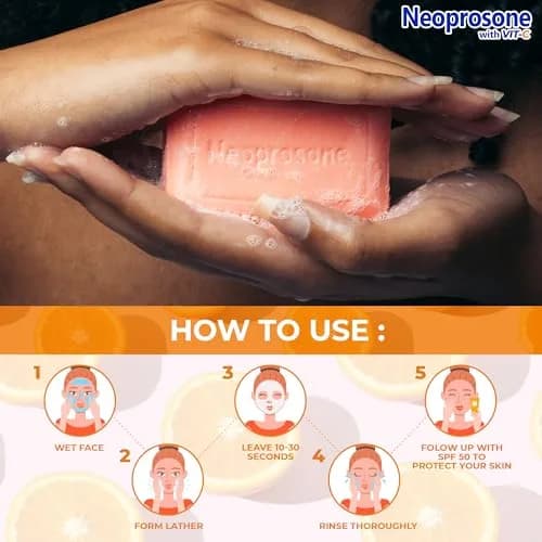 Neoprosone Skin Brightening Soap 80 g (2.82 oz) | Fade Dark Spots on Knees, Elbows, Face, Private Areas with Vitamin C & Castor Oil thumbnail 6