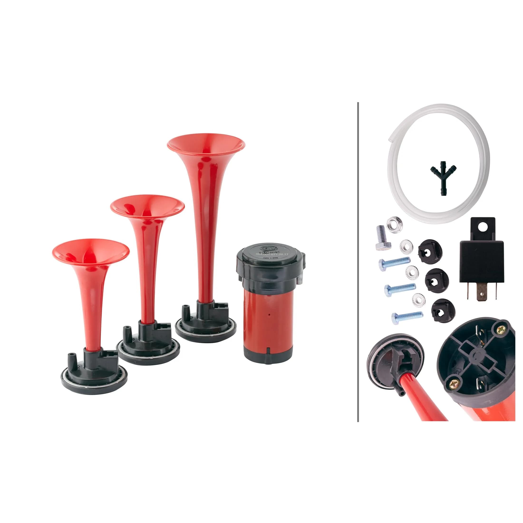 Hella Triple Tone Air Horn Kit with 12V Compressor | 118dB Loud Horn for Vehicles thumbnail 2
