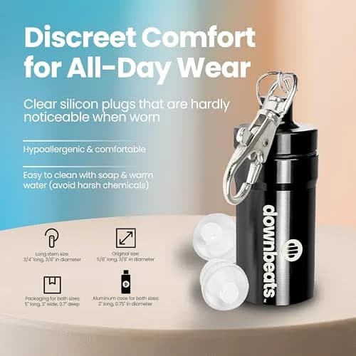 DownBeats Clear Earplug High Fidelity Ear Plugs for Concerts, Festivals & Noisy Events - 18dB Noise Reduction with Aluminum Case thumbnail 5