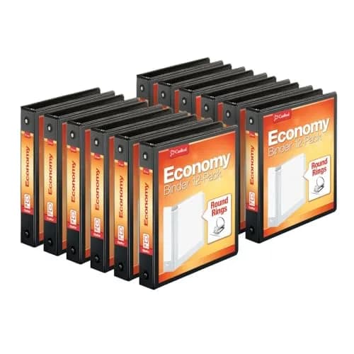 Cardinal Economy 3-Ring Binders 1.5 inch (38mm) Round Rings, Holds 350 Sheets | ClearVue Presentation View, Non-Stick, Black, Carton of 12 thumbnail 1