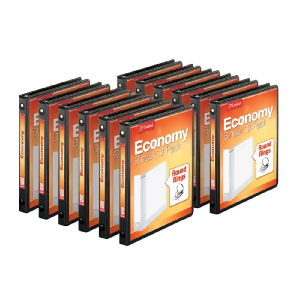 Cardinal Economy 3 Ring Binders, 1/2 inch Round Rings, Holds 125 Sheets, ClearVue Presentation View, Black, Carton of 12 | Durable Office & School Organization
