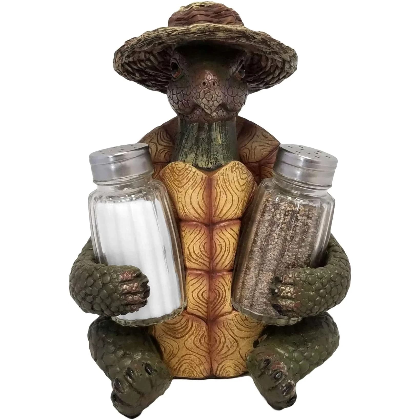 DWK 7-inch Turtle Soup Collectible Figurine with Straw Hat Salt and Pepper Shaker Holder Set 1.2 lb (0.54 kg) | Whimsical Kitchen Decor - main product image
