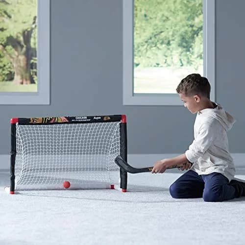 Franklin Sports NHL Chicago Blackhawks Mini Hockey Goal, Stick and Ball Set | Ages 3+ Indoor Knee Hockey thumbnail 2