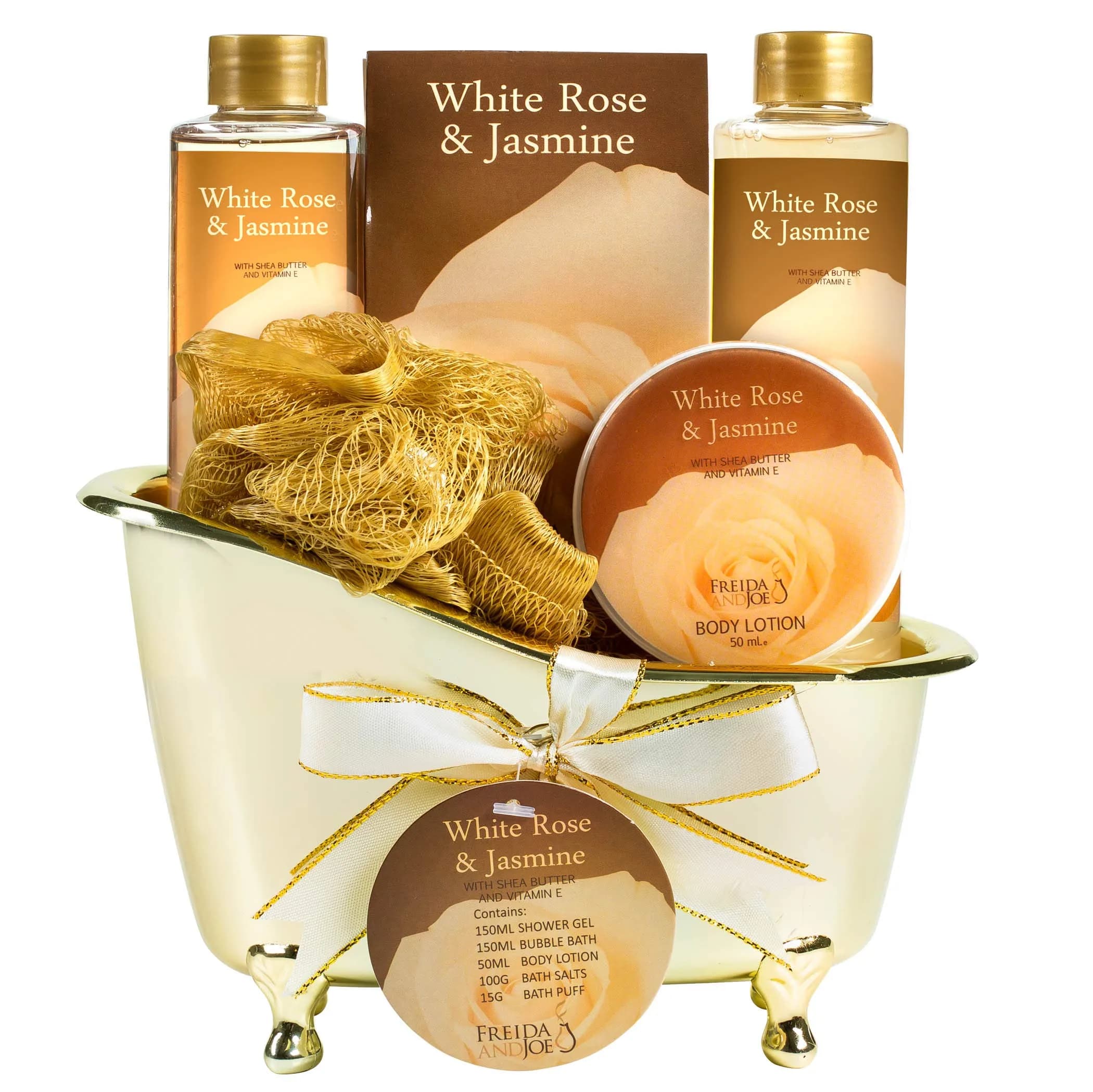 Freida and Joe Tropical Mango Pear Fragrance Set in Orange Tub | Luxurious Bath & Body Collection — 5 Piece Set