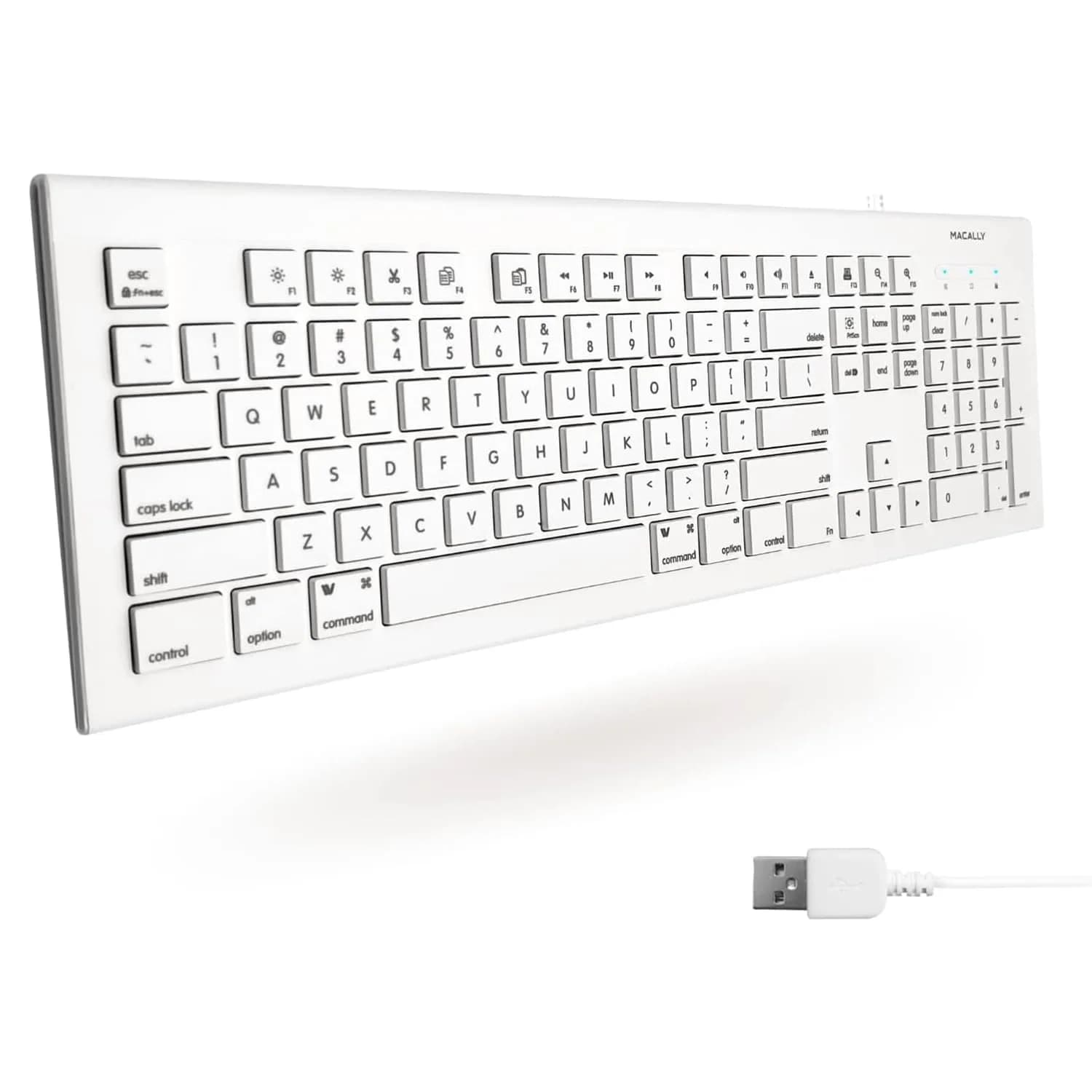 Macally MKeyE Full Size USB Wired Keyboard White | 104-Key Layout with 15 Shortcut Keys - main product image