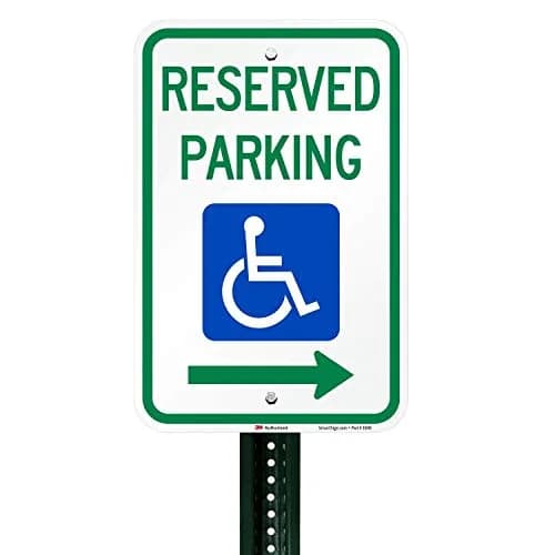 SmartSign Reserved Parking Federal Handicap Sign with Right Arrow | 12" x 18" (30cm x 45cm) 3M Reflective Aluminum thumbnail 3