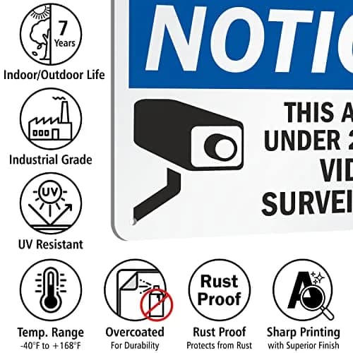 SmartSign "Notice - This Area Is Under 24 Hour Video Surveillance" Sign | 17.8 cm x 25.4 cm (7" x 10") Aluminum | Durable & Laminated thumbnail 7