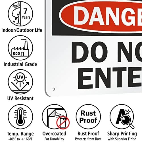 SmartSign Danger - Do Not Enter Sign | 7" x 10" Aluminum, OSHA Compliant, Heavy-Duty, 7 Year Durability thumbnail 7
