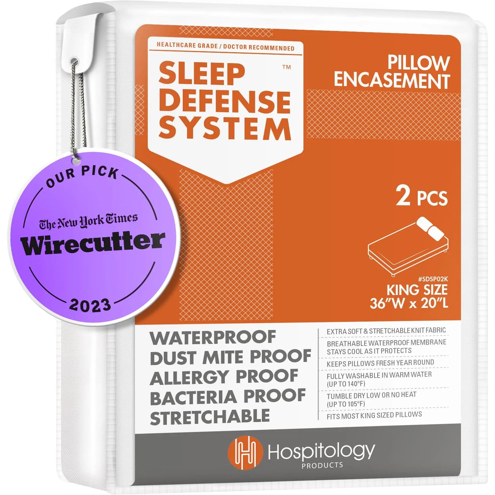 Hospitology Products Hypoallergenic Pillow Encasement Set of 2 - Standard 52cm x 66cm | Waterproof & Breathable — White