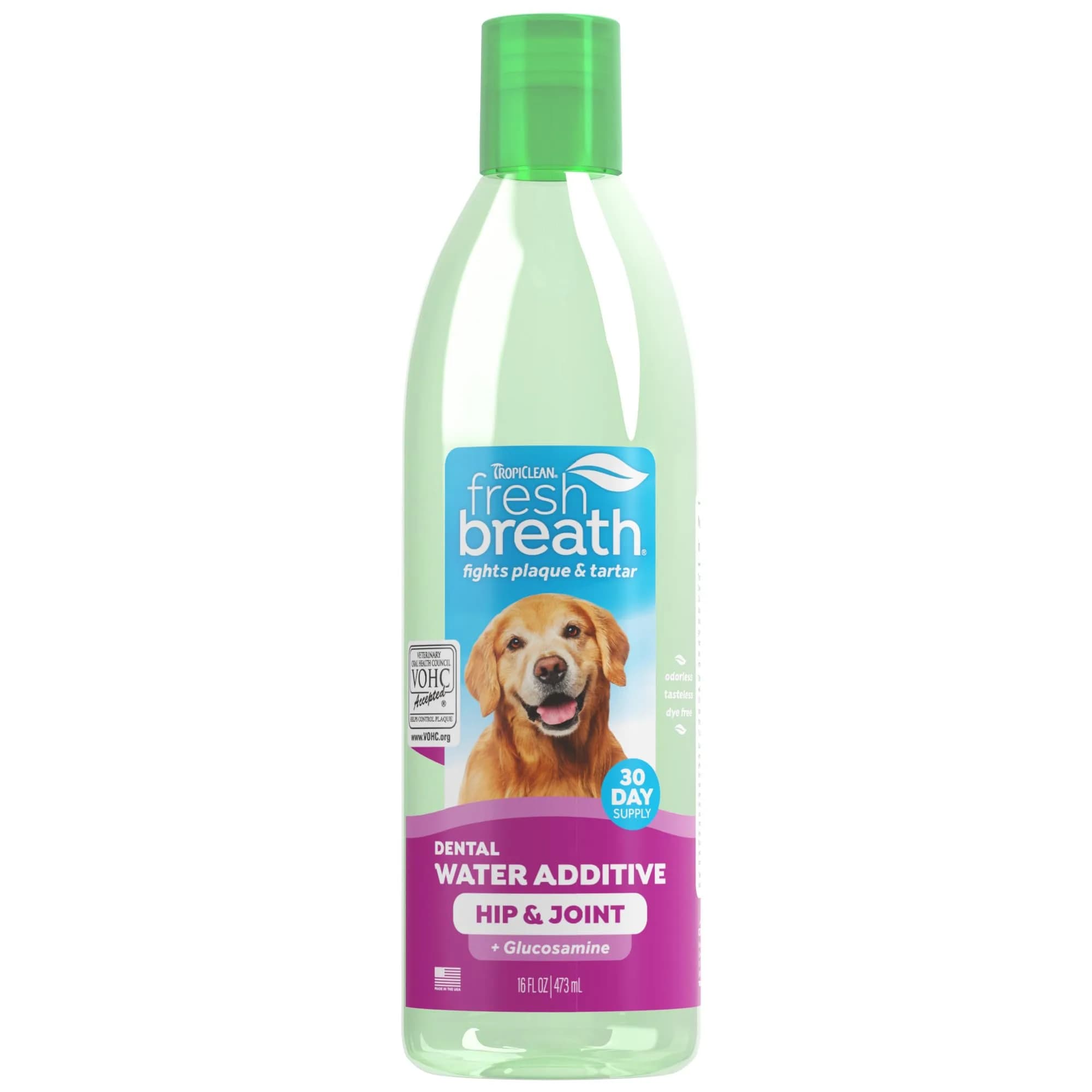 TropiClean Fresh Breath Water Additive for Hip & Joint Support 473ml (16 Fl Oz) | VOHC Accepted Dental Care — 16 Fl Oz